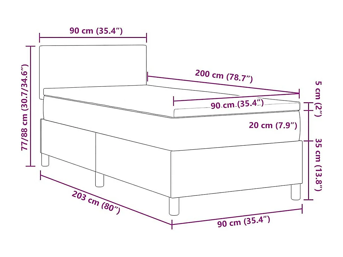 Cama Box com cabeceira Cinza Escuro e Branco 90 x 200 cm