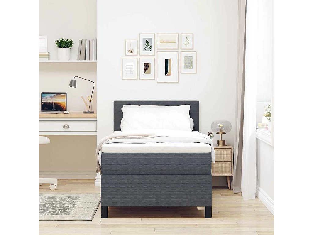 Cama Box com cabeceira Cinza Escuro e Branco 90 x 200 cm