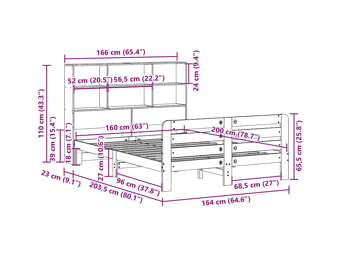 Cadre de lit sans matelas 160x200 cm bois massif de pin