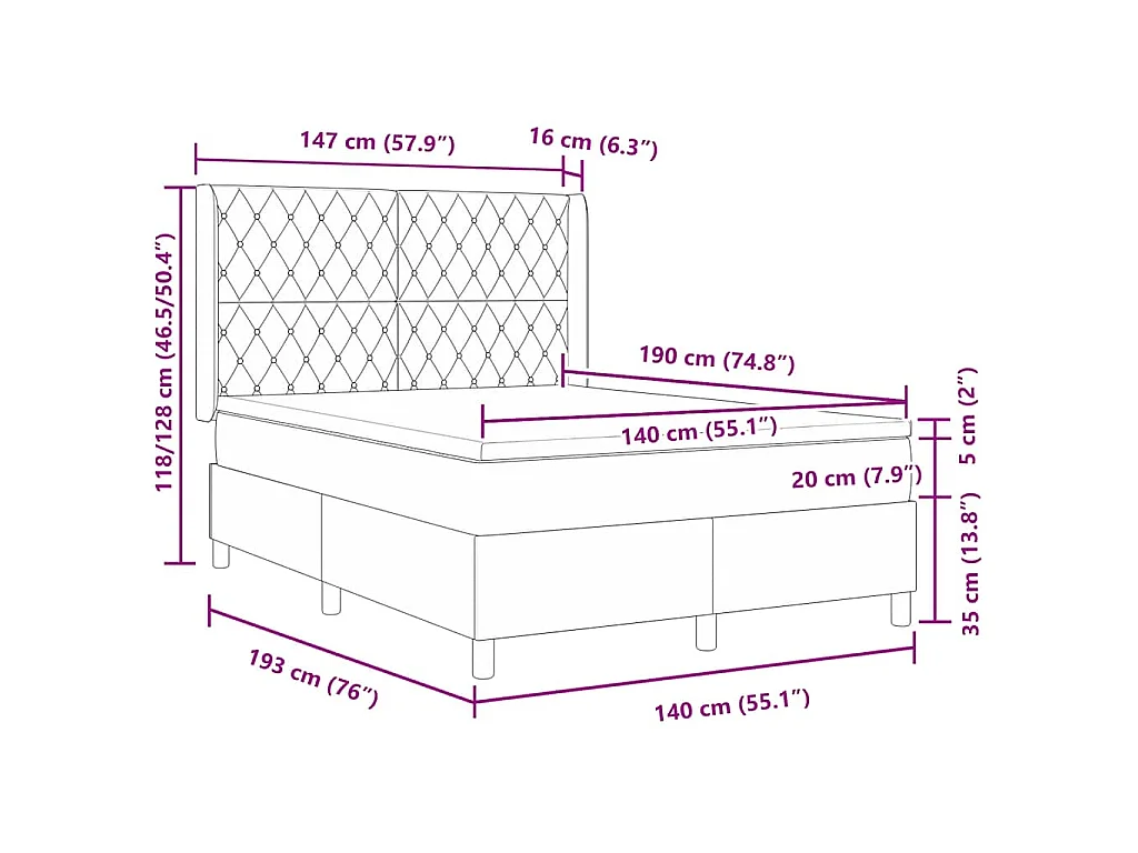 Boxspringbed met hoofdeinde Donkergrijs 140 x 190 cm Fluweel