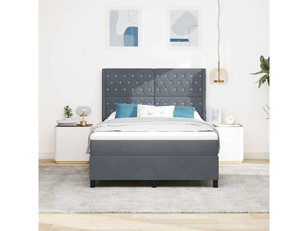 Boxspringbed met hoofdeinde Donkergrijs 140 x 190 cm Fluweel