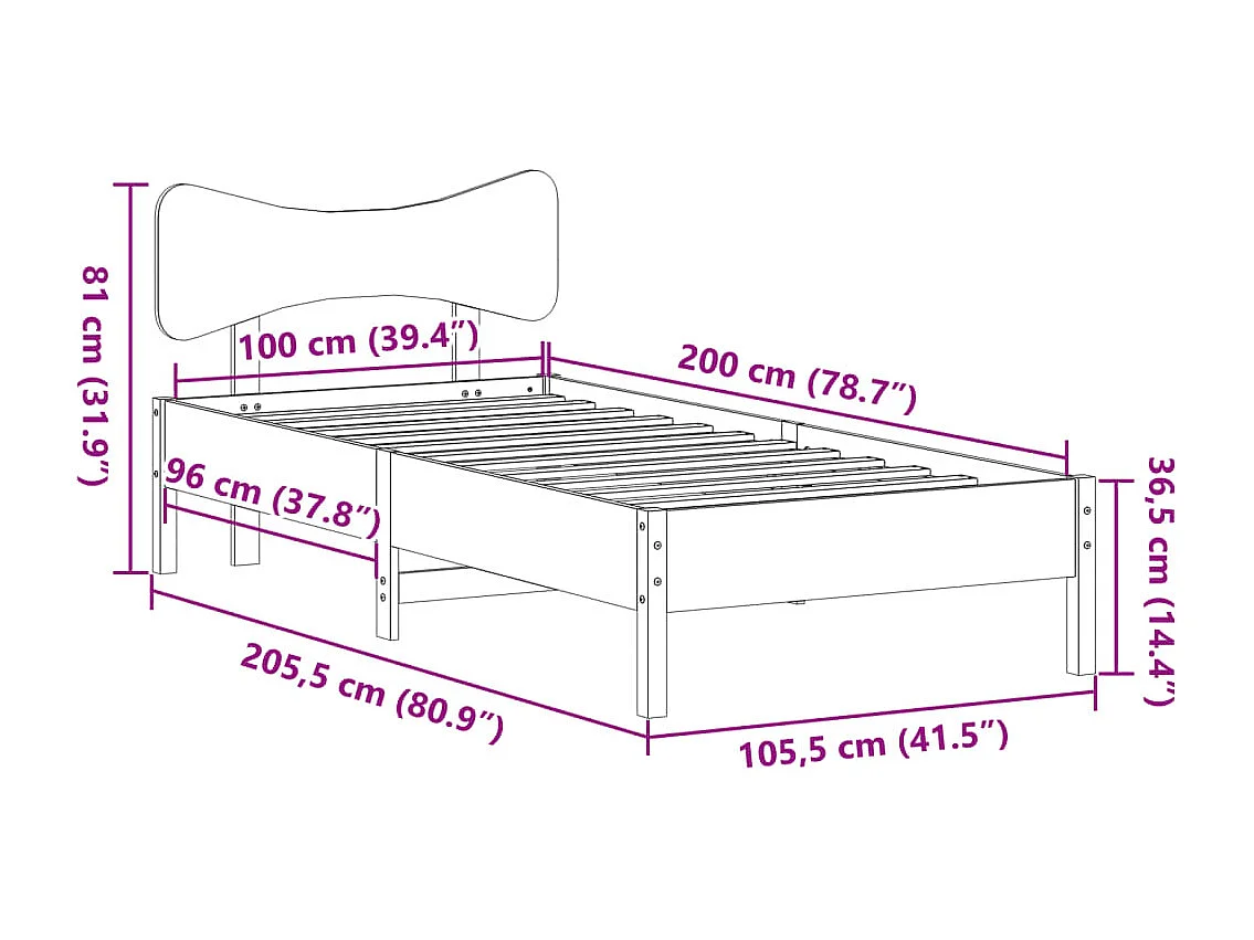 Giroletto senza Materasso Bianco 100x200 cm Legno Massello Pino