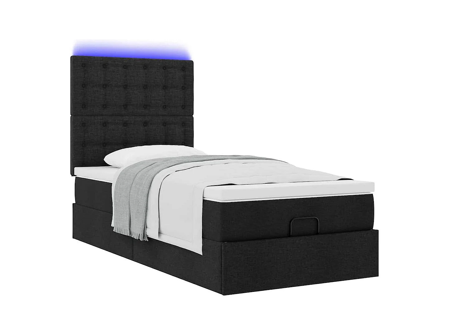 Ottoman-Bett mit Matratze & LEDs Schwarz 90x190 cm Stoff