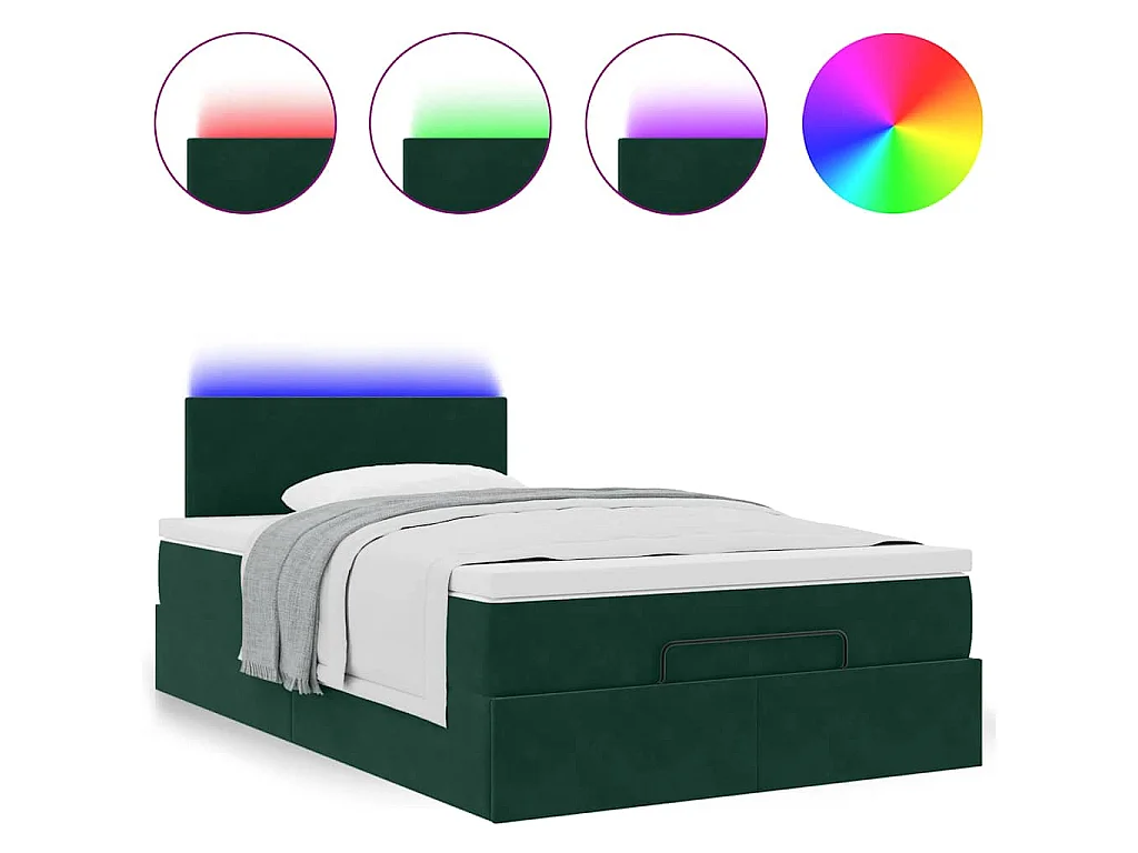 Cama otomana con colchón&LED terciopelo verde oscuro 120x190cm