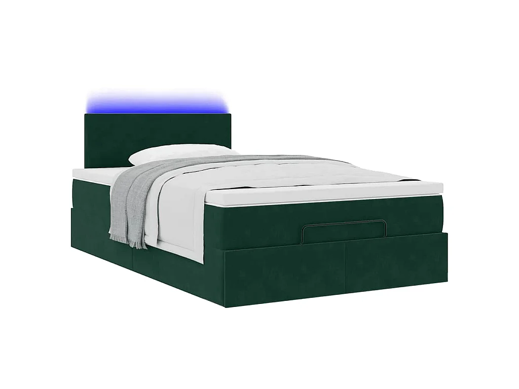 Cama otomana con colchón&LED terciopelo verde oscuro 120x190cm