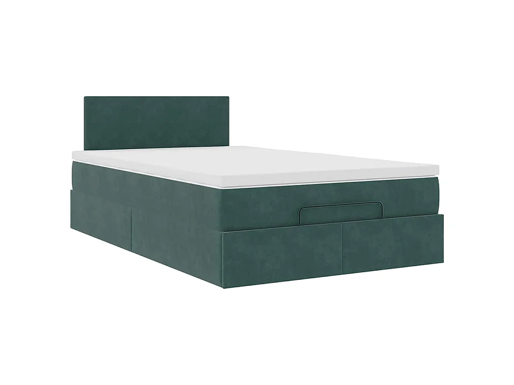 Cama otomana con colchón&LED terciopelo verde oscuro 120x190cm