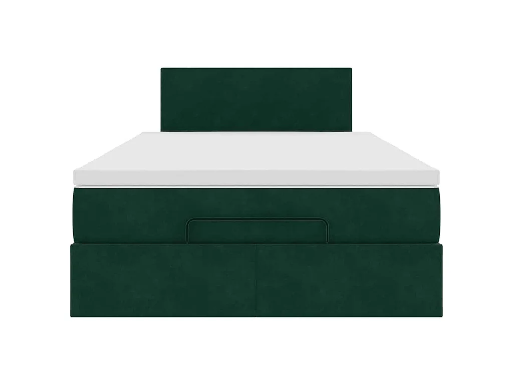 Cama otomana con colchón&LED terciopelo verde oscuro 120x190cm