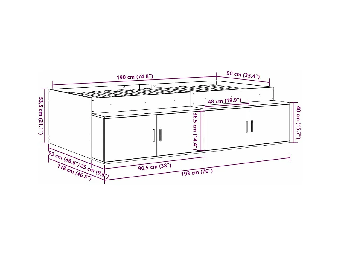 Cadre de lit avec rangement Blanc 90 x 190 cm Bois d'ingénierie