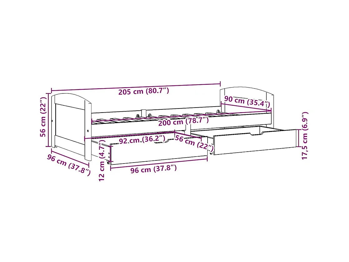 Lit de jour avec 2 tiroirs sans matelas IRUN noir 90x200 cm