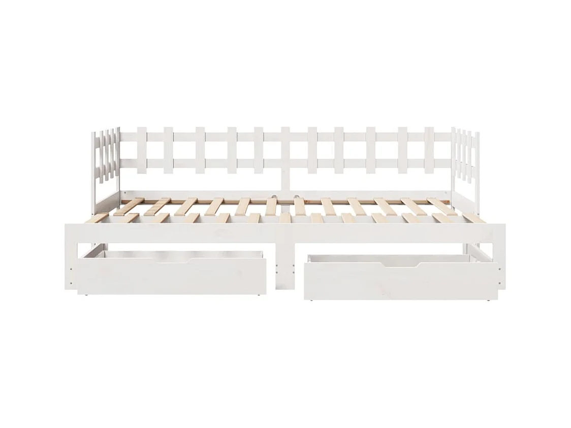 Lit de jour avec gigogne et tiroirs sans matelas blanc 90x190cm