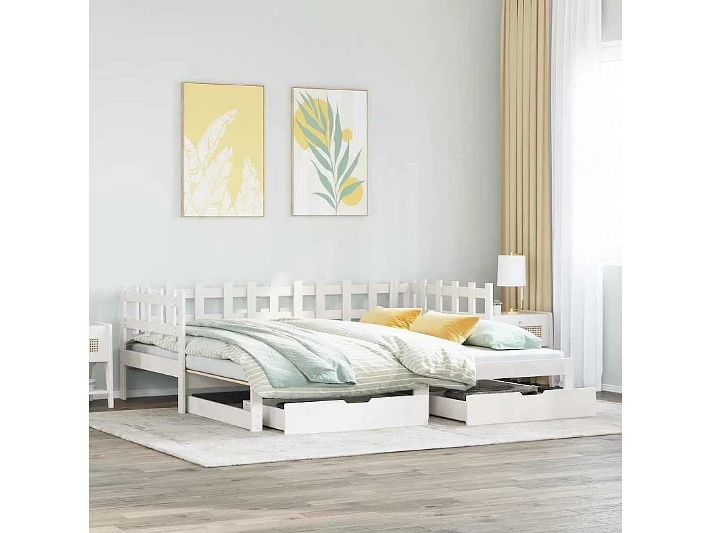 Tagesbett Ausziehbar mit Schubladen ohne Matratze Weiß 90x190cm