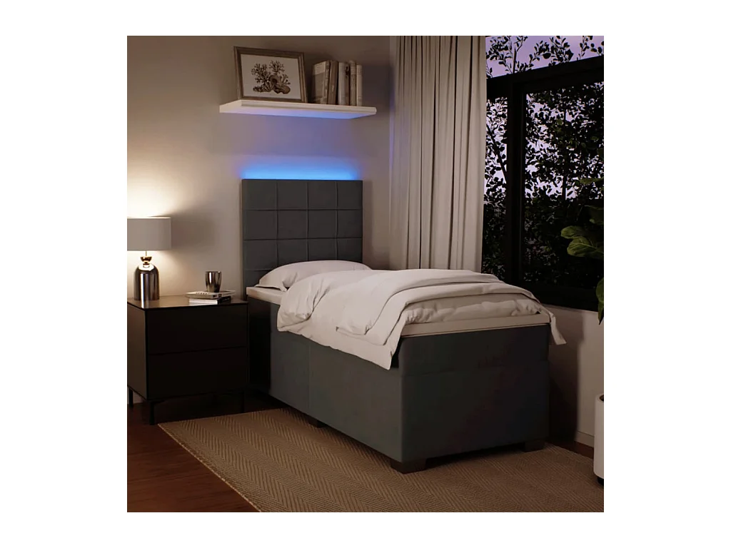 Sommier à lattes de lit et matelas Gris foncé 90x200 cm Velours