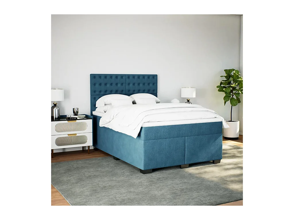 Boxspringbett mit Matratze Blau 140x200 cm Samt