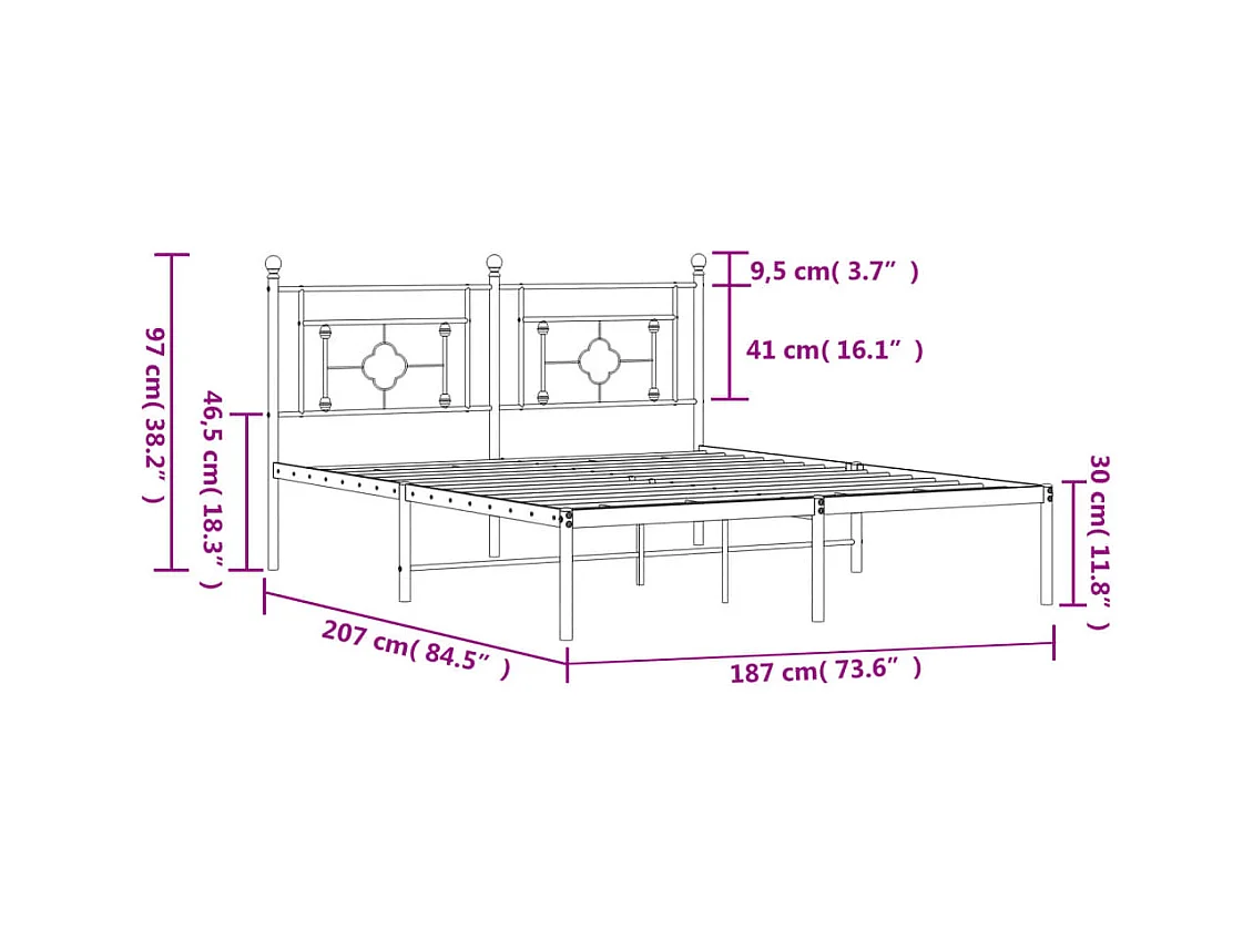 Estrutura de cama em metal com cabeceira 180x200 cm preto