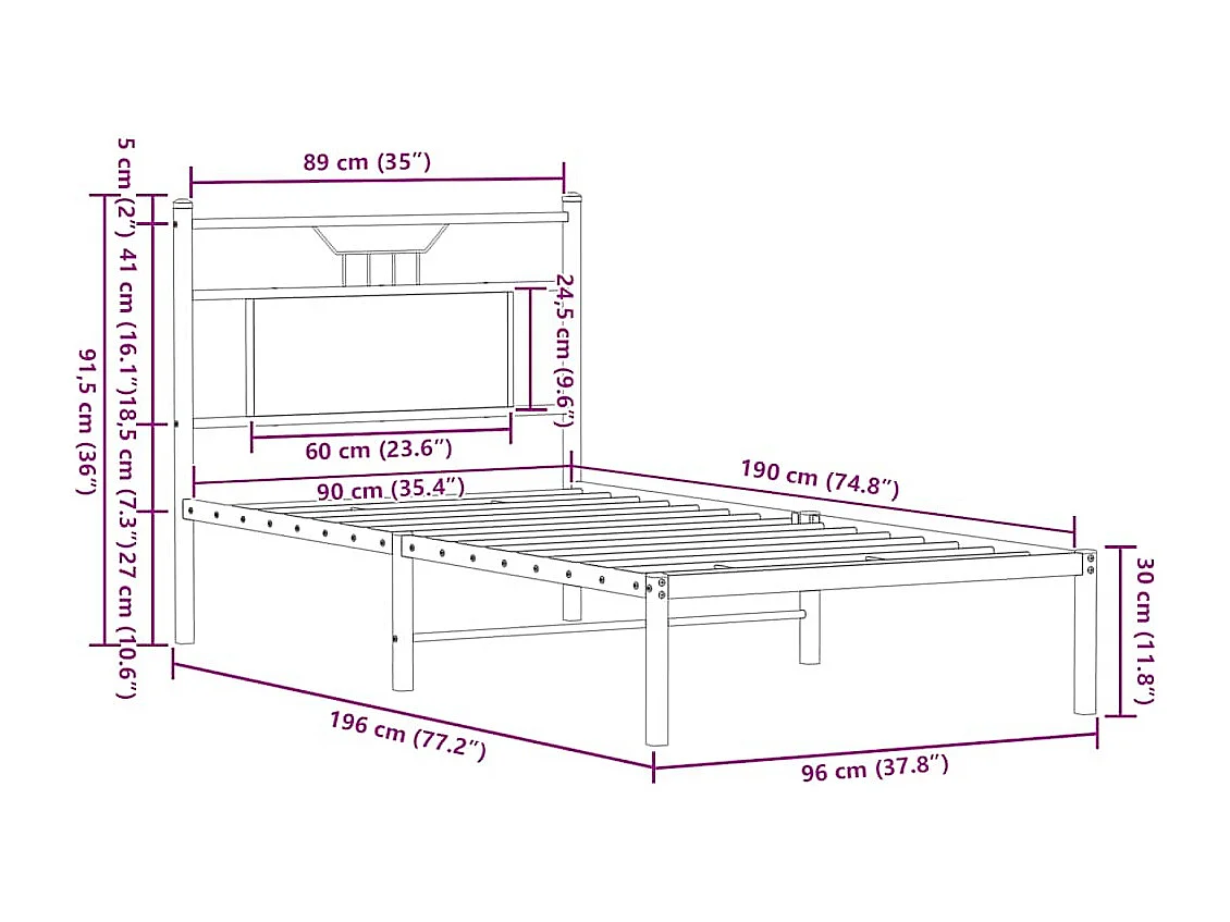 Bettgestell ohne Matratze Braun Eiche 90x190 cm Holzwerkstoff