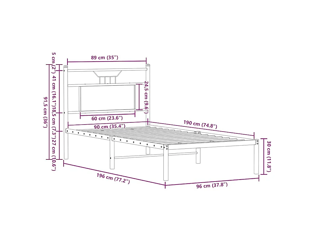 Cadre de lit sans matelas chêne marron 90x190cm bois ingénierie