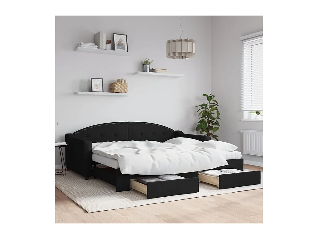 Slaapbank met onderschuifbed en lades 90x190 cm stof zwart