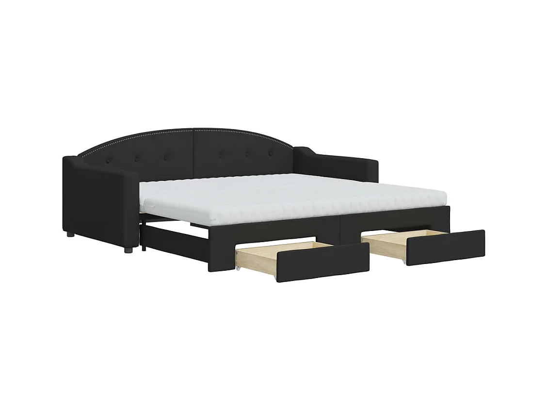 Slaapbank met onderschuifbed en lades 90x190 cm stof zwart
