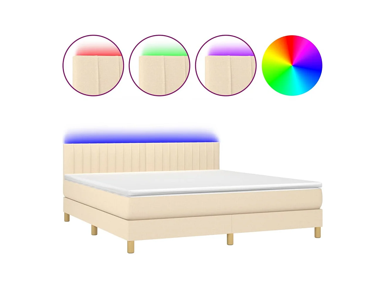 Letto a Molle con Materasso e LED Crema 180x200 cm in Tessuto