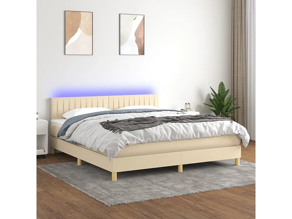 Letto a Molle con Materasso e LED Crema 180x200 cm in Tessuto