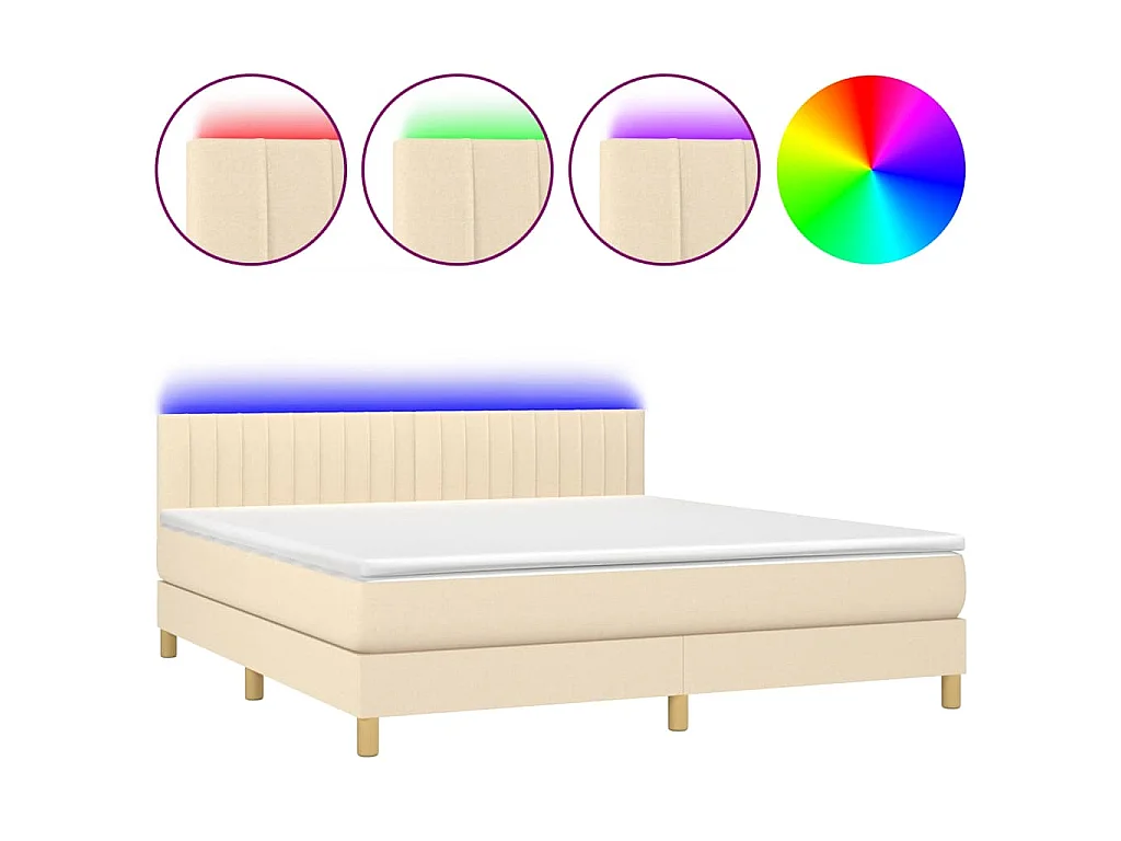 Sommier à lattes de lit avec matelas LED Crème 180x200 cm Tissu