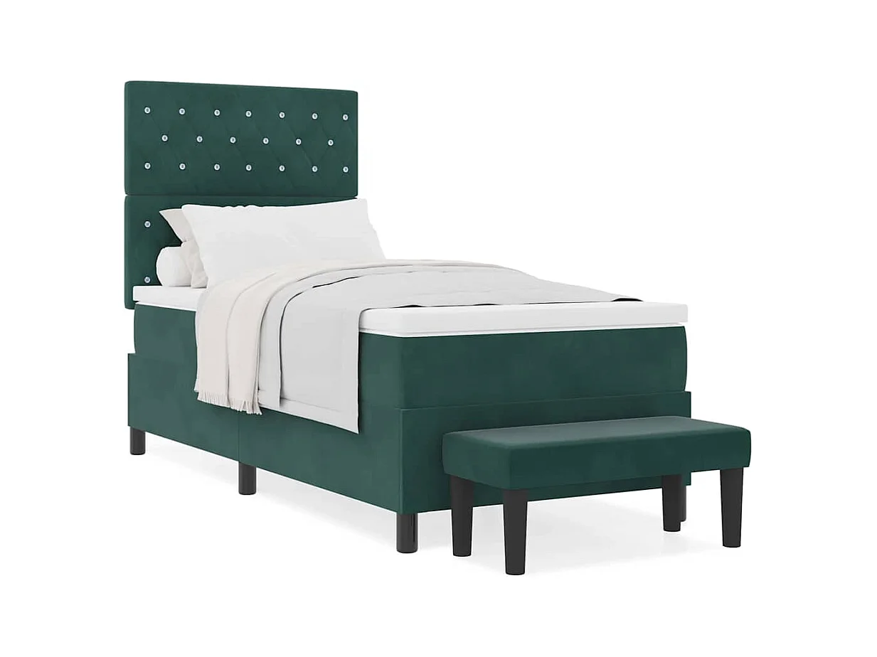 Lit à ressorts avec matelas Vert foncé 90 x 200 cm Velours