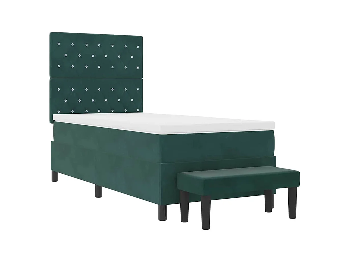 Lit à ressorts avec matelas Vert foncé 90 x 200 cm Velours