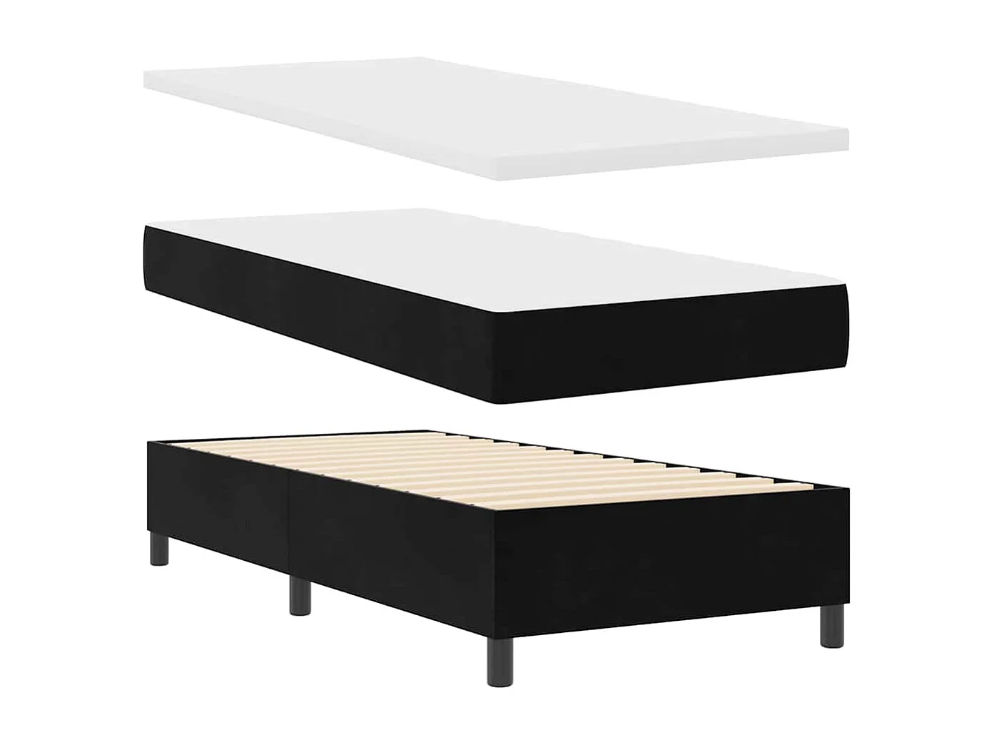 Boxspringbett mit Matratze Schwarz 90 x 200 cm Samt