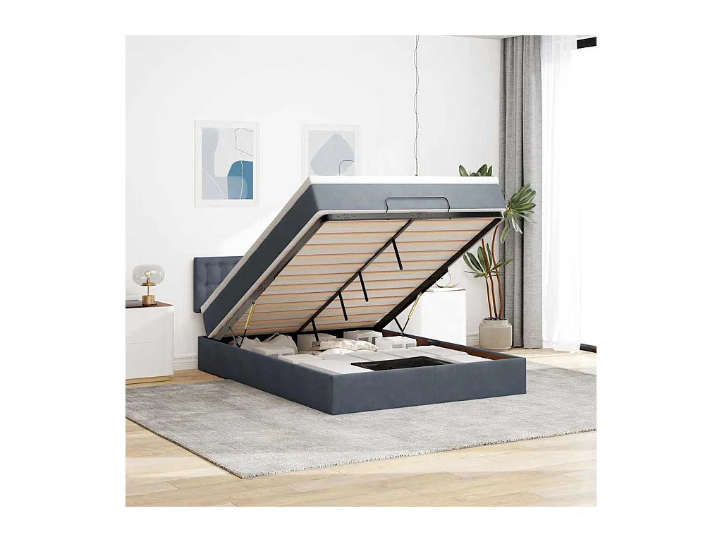 Estrutura de cama otomana com colchão 140x200cm cinzento escuro