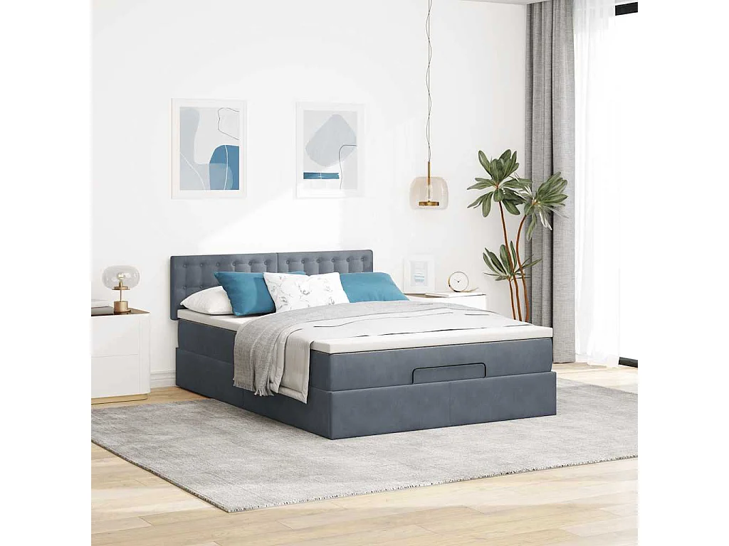 Ottoman-Bett mit Matratze & LEDs Dunkelgrau 140x200 cm Samt