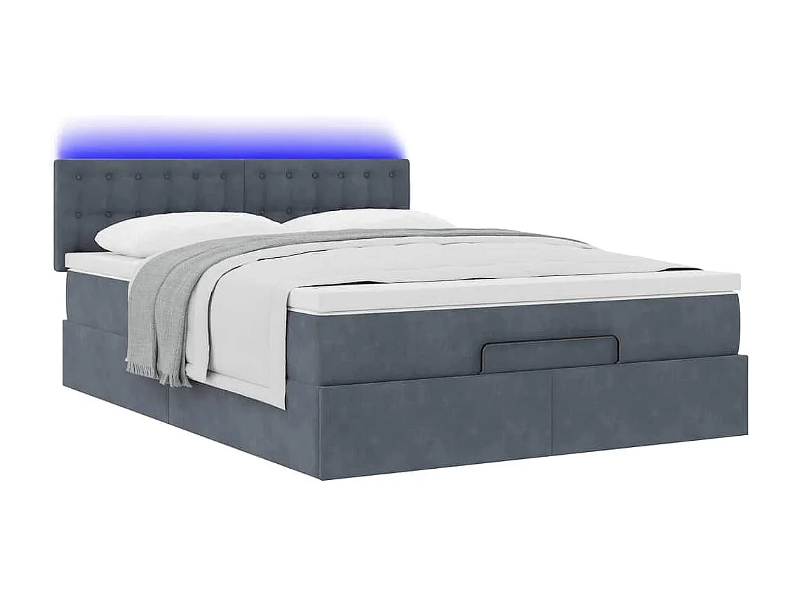 Ottoman-Bett mit Matratze & LEDs Dunkelgrau 140x200 cm Samt