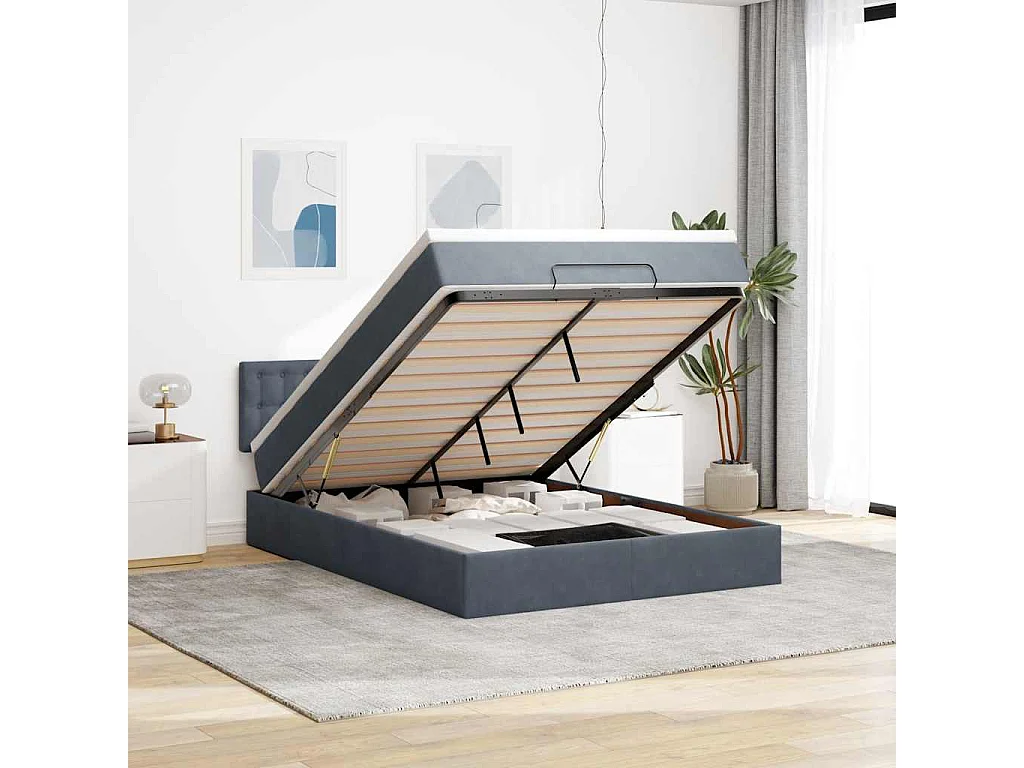 Ottoman bed met matras en LED's 140x200cm fluweel donkergrijs