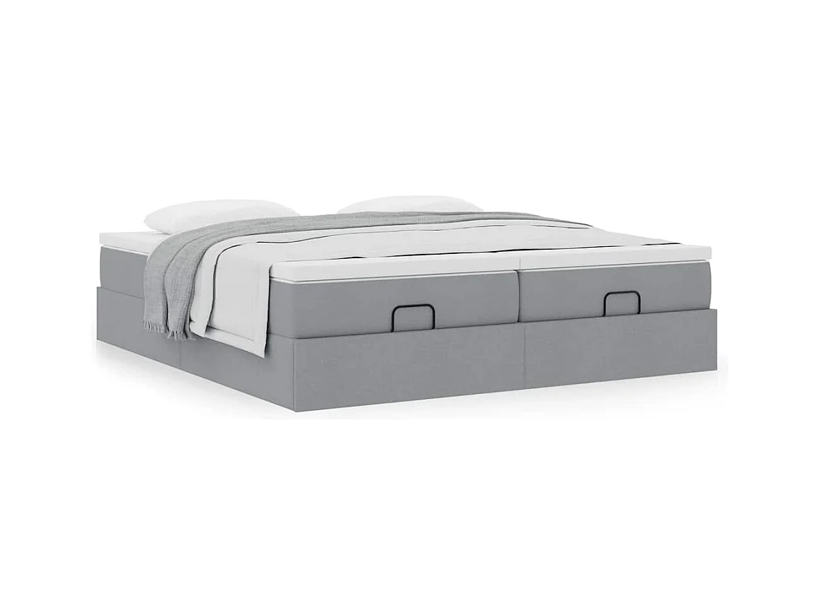 Ottoman-Bett mit Matratzen Hellgrau 160x200 cm Stoff