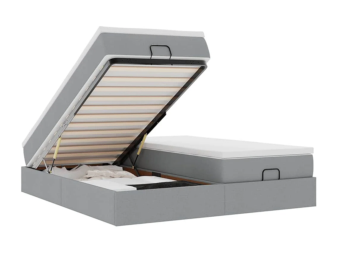 Estrutura de cama otomana com colchões tecido cinzento claro