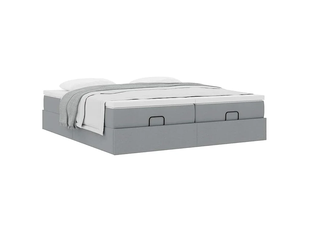 Ottoman-Bett mit Matratzen Hellgrau 160x200 cm Stoff