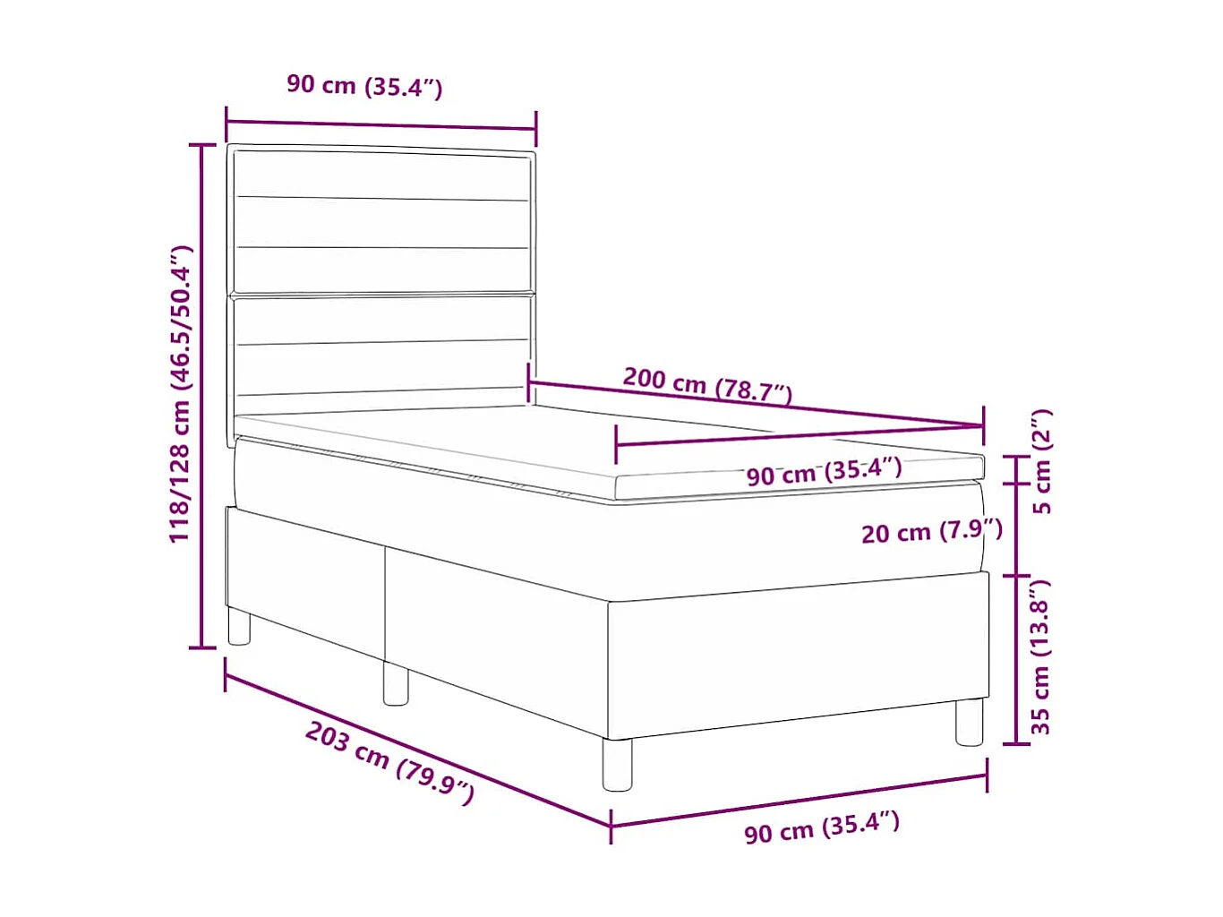 Cama tipo Box Spring con colchón Crema 90 x 200 cm tela
