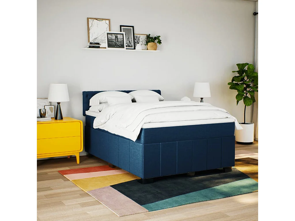 Cama com molas/colchão 160x200 cm tecido azul