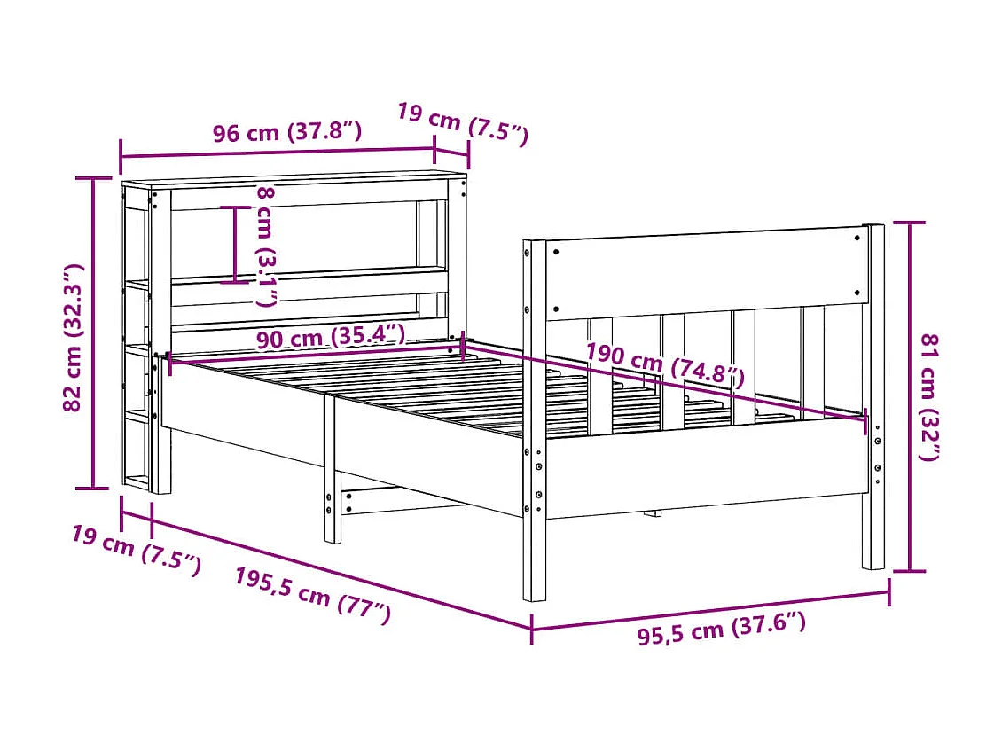 Letto senza Materasso Marrone Cera 90x190 cm in Legno di Pino