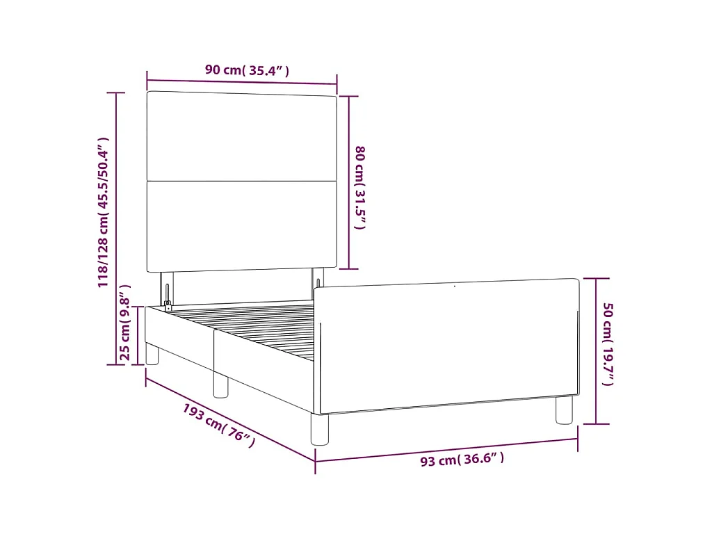 Cadre de lit sans matelas gris foncé 90x190 cm tissu
