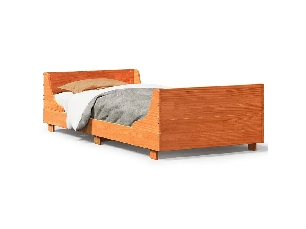 Bedframe zonder matras massief grenenhout wasbruin 90x190 cm