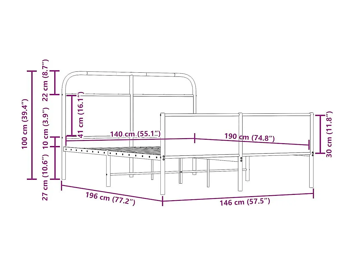 Cadre de lit sans matelas 140x190 cm chêne sonoma