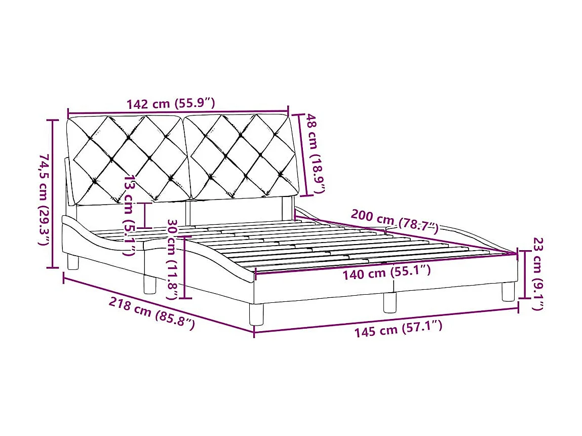 Cadre de lit sans matelas bleu 140x200 cm tissu