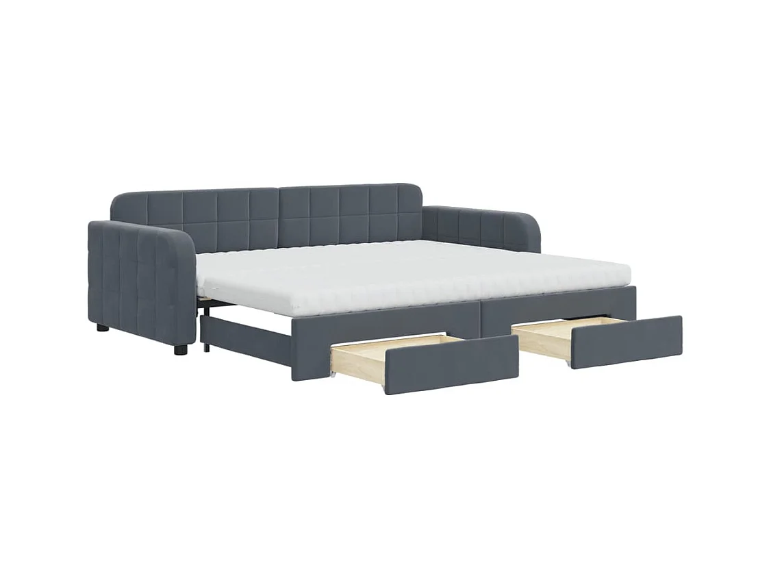 Divano Letto Estraibile Cassetti Grigio Scuro 90x200cm Velluto