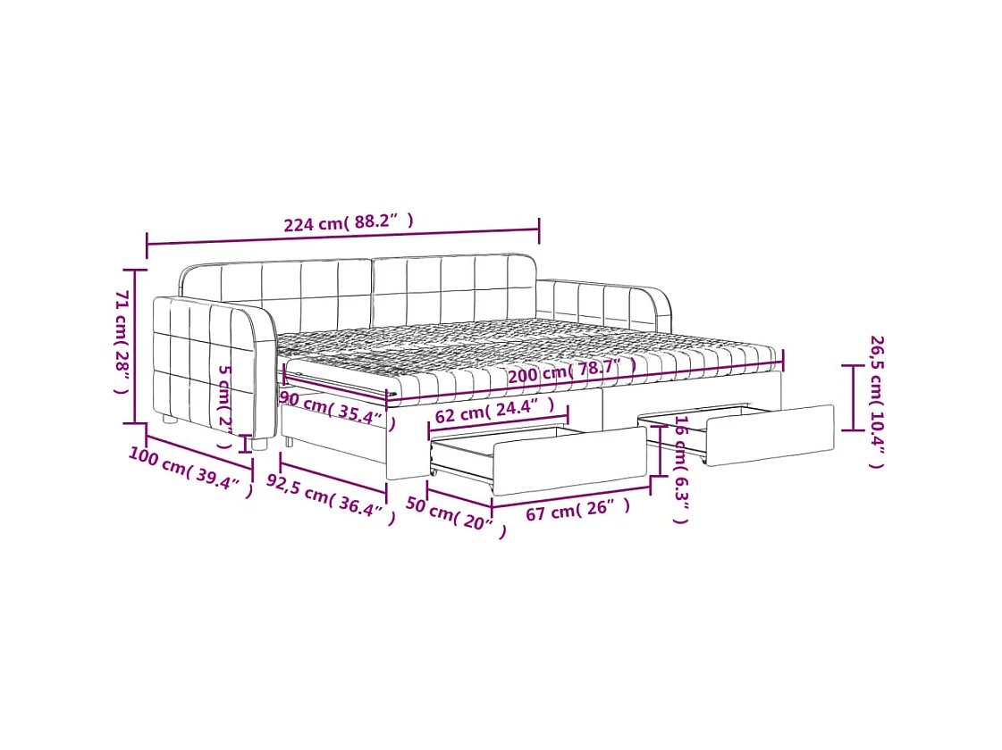 Divano Letto Estraibile Cassetti Grigio Scuro 90x200cm Velluto