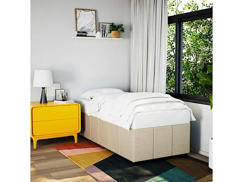 Cadre de lit sans matelas crème 100x200 cm tissu