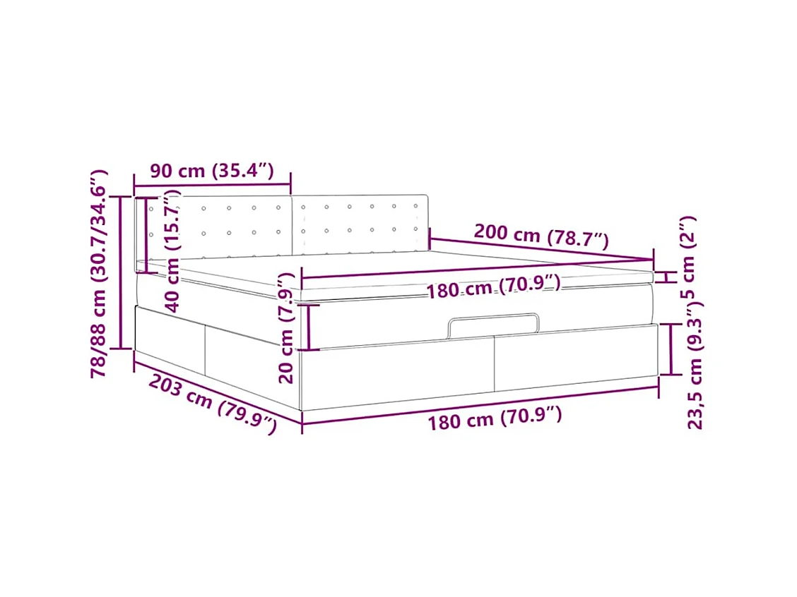 Ottoman-Bett mit Matratze Dunkelgrau 180x200 cm Samt