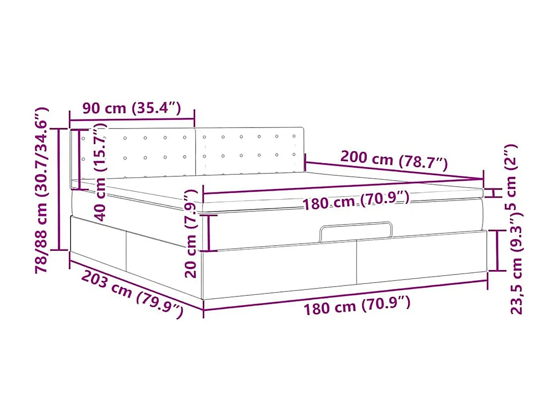 Ottoman-Bett mit Matratze Dunkelgrau 180x200 cm Samt