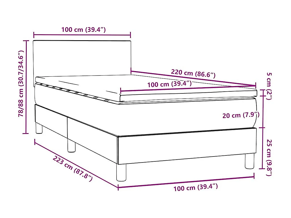 Giroletto a Molle con Materasso Rosa 100x220 cm in Velluto