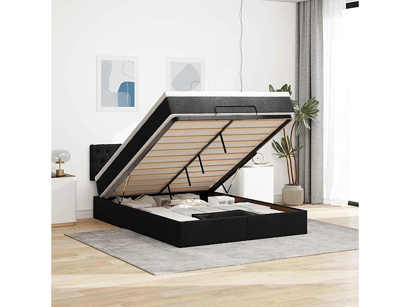 Cama otomana com colchão 140x200 cm tecido preto