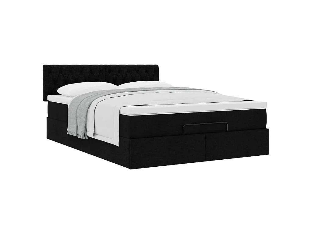 Pouf Letto con Materasso Nero 140x200 cm in Tessuto